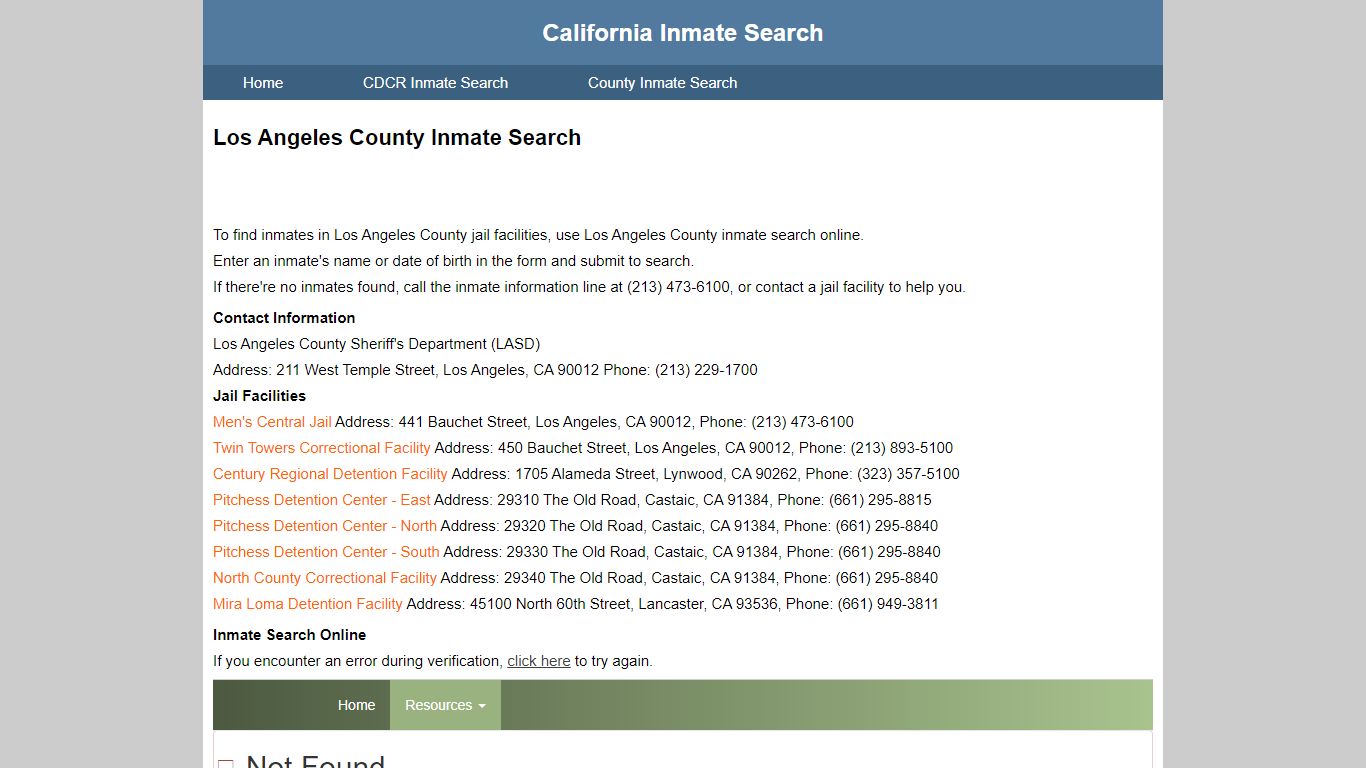 Los Angeles County Inmate Search - California Inmate Search